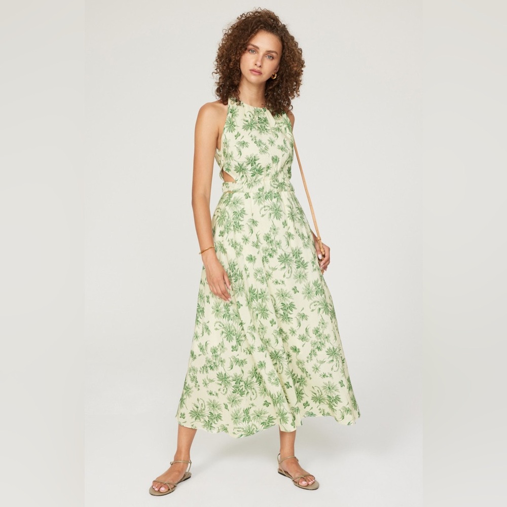 Sandro Light Green Palm Print Backless Dress